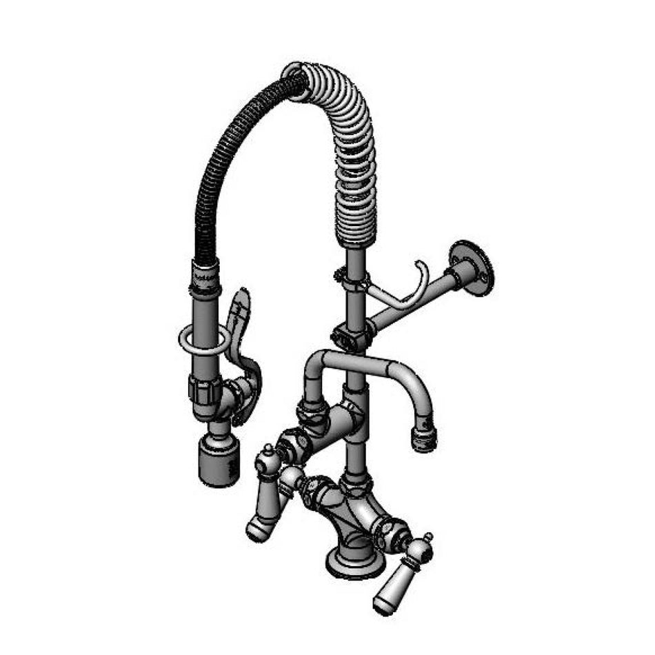 T&S Mini Pre-Rinse w/ B-0107-C, 8" Swing Nozzle, Club Handles, 6" Wall Bracket, Flex Lines
