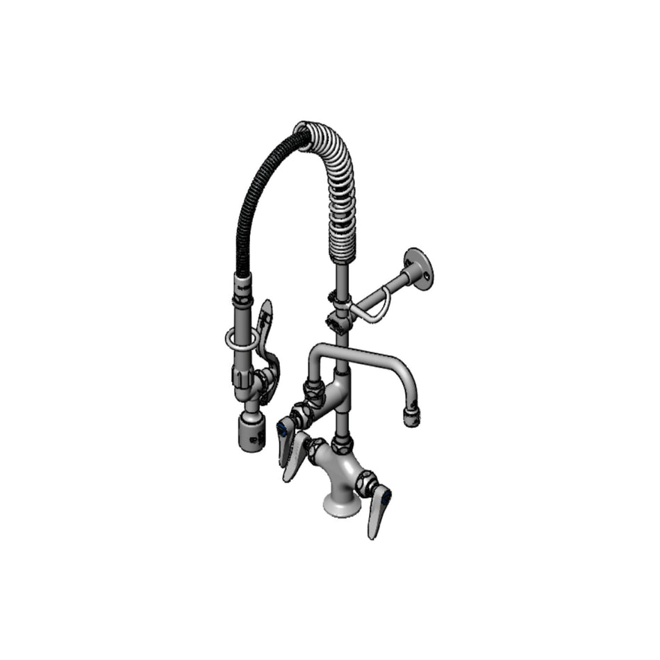 T&S Mini Pre-Rinse Unit w/ B-0107-C, 8" Swing Nozzle, 1.2 GPM Aerator, Lever Handles, Wall Bracket, Flexible Supply Hoses w/ G1/2 Inlets