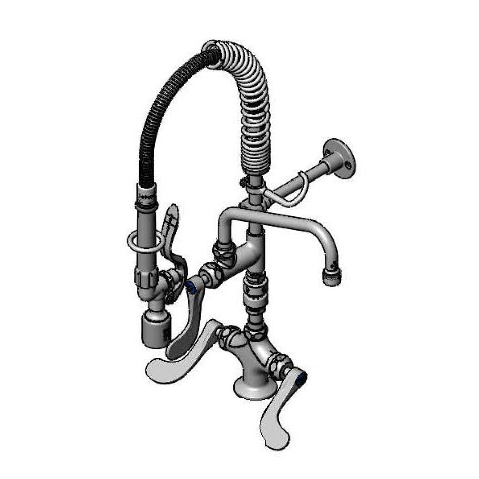 T&S Mini PRU: Dual Pantry w/ B-0107-C, 8" Swivel Nozzle, VB, 4" Handles & Cv Ceramas Mini Pre-Rinse Unit
