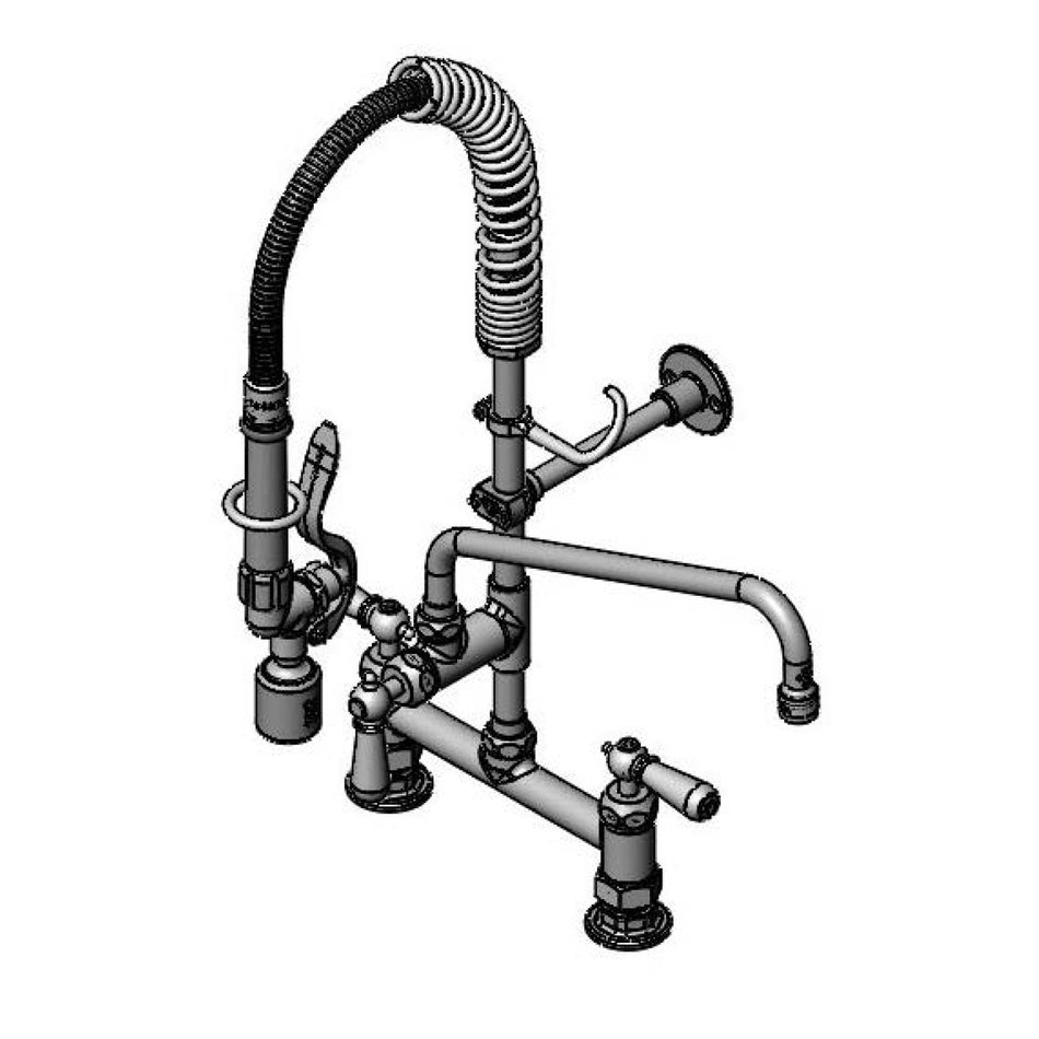 T&S Mini-Pre-Rinse unit: 8" Deck Mount, 12" Swivel Nozzle, Ceramas, B-0107-C, Club Handles