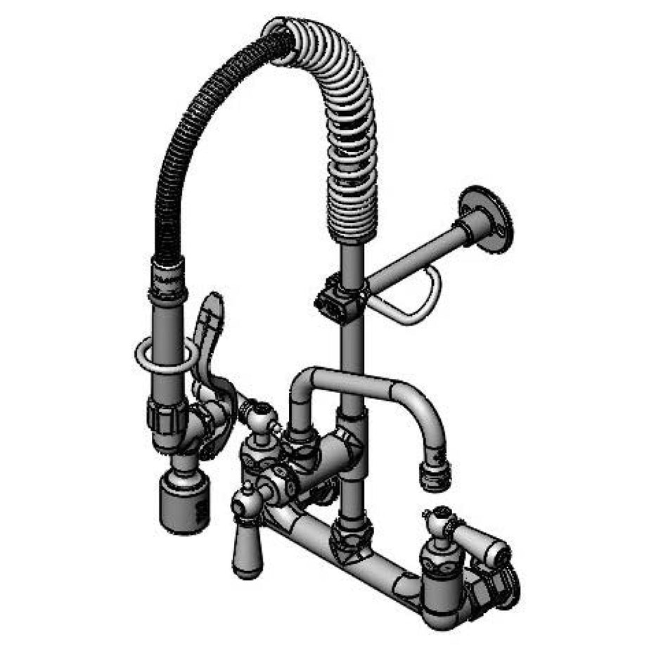 T&S Mini-PRU: 8" Wall Mount, 6" Swing Nozzle, CV Ceramas, B-0107-C, Club Handles