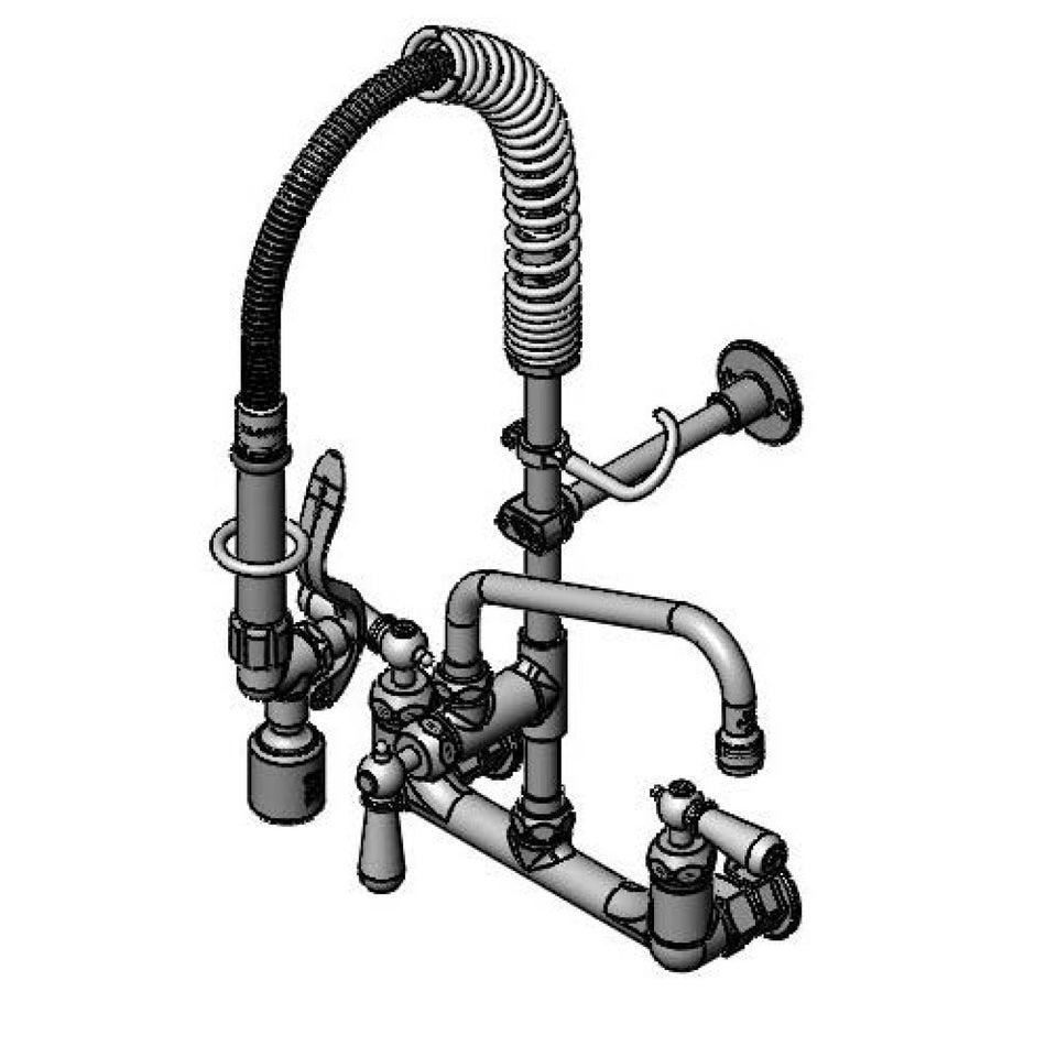 T&S Mini-PRU: 8" c/c Wall Mount Faucet, 8" Swing Nozzle, Ceramas, B-0107-C, Club Handles