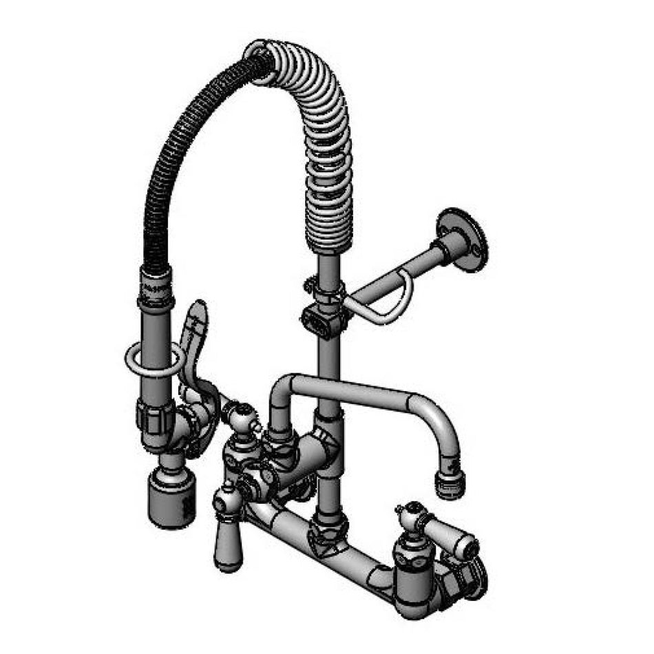 T&S Mini-PRU: 8" Wall Mount, Eterna Cartridges w/ Spring Checks, B-0107-C, ADF w/ 8" Nozzle, & Decorative Club Handles