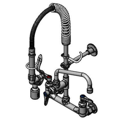 T&S Brass MPY-8WLN-08 8" Swing Nozzle 8" Wall Mount Mini Pre-Rinse - Lever Handles & S-0107-C Valve