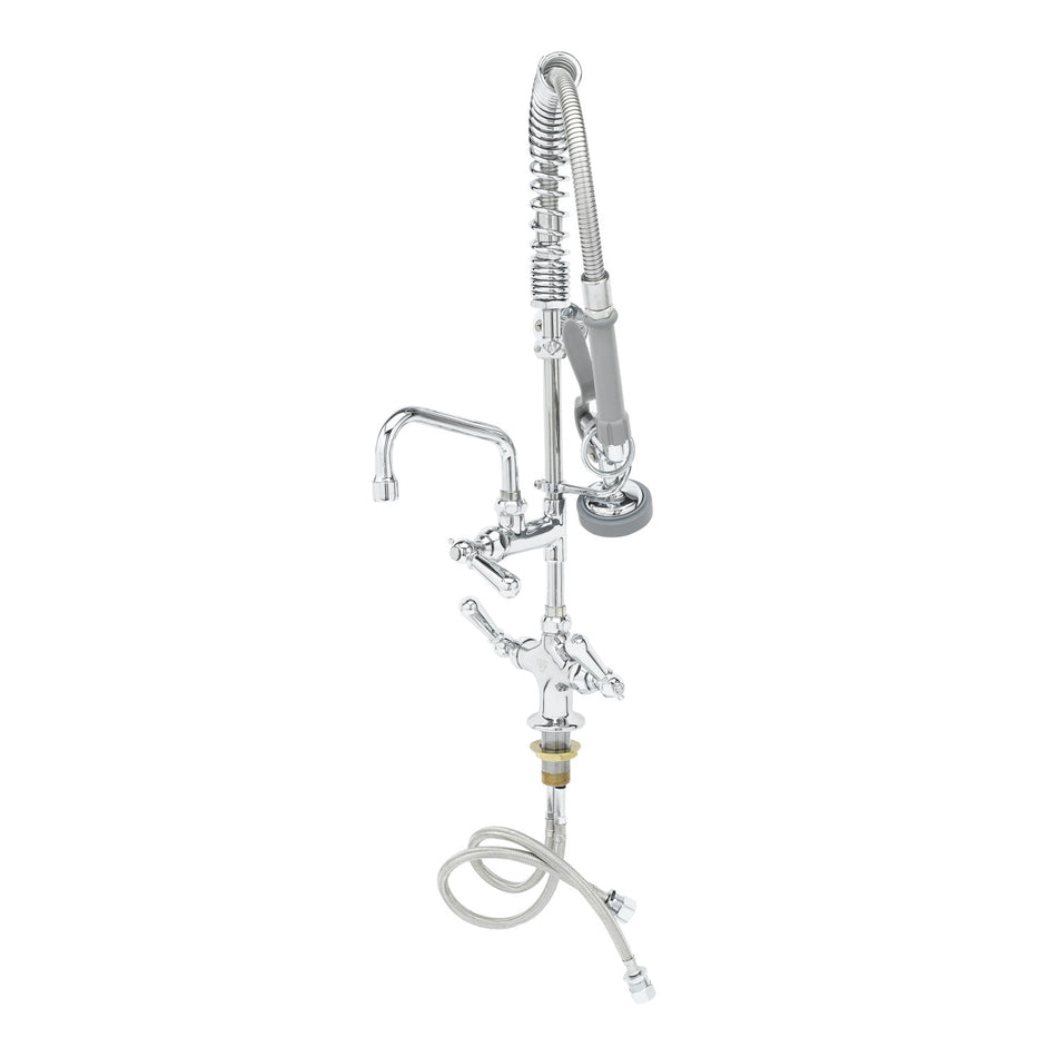 T&S Mini-PRU: Single Hole / Dual Temp, B-0107, 6" Swing Nozzle, Club Handles, 6" Wall Bracket