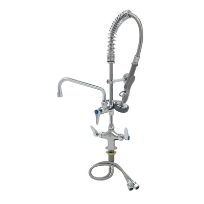 T&S Brass MPZ-2DLN-08-CRF 8" Swing Nozzle Single Hole Deck Mount Mini Pre-Rinse - Cerama & G1/2" Flex Inlets