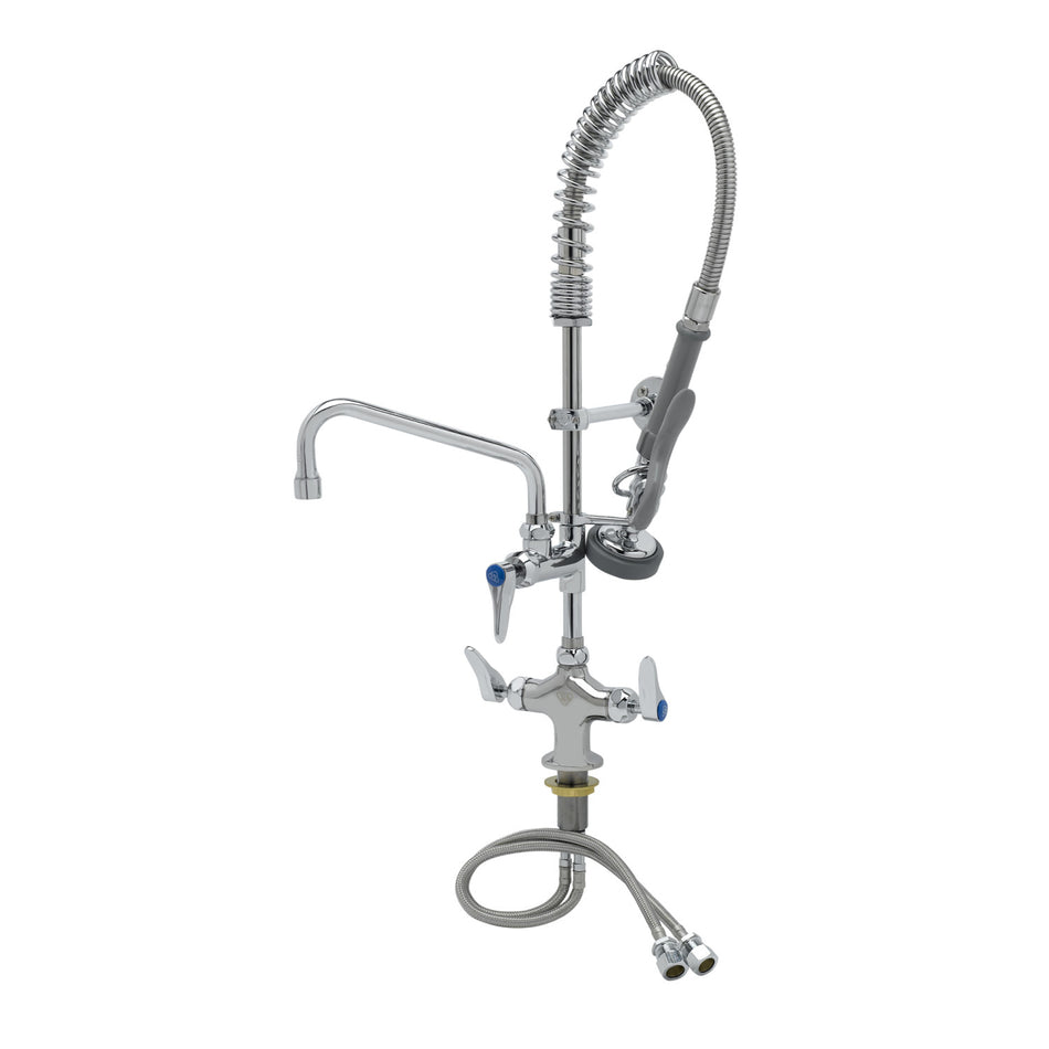 T&S Brass MPZ-2DLN-08-CRF 8" Swing Nozzle Single Hole Deck Mount Mini Pre-Rinse - Cerama & G1/2" Flex Inlets
