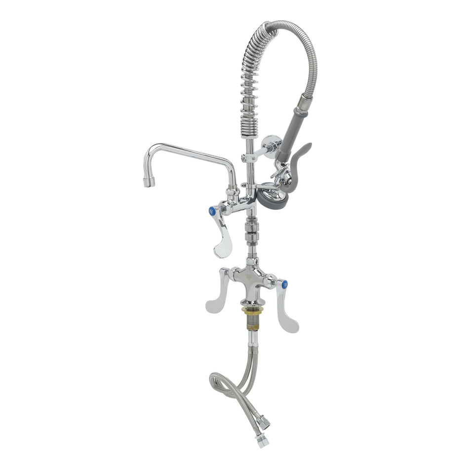 T&S Mini Pre-Rinse Unit w/ B-0107, Ceramas, VB, 4" Wrist-Action Handles, 8" Swing Nozzle
