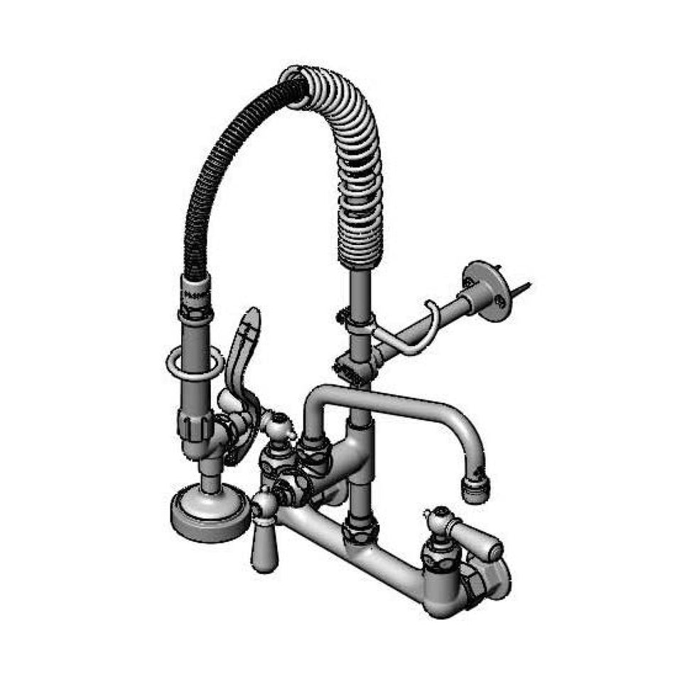 T&S Mini-PRU: 8" Wall Mount, B-0107, 8" Add-On Swing Nozzle, Club Handles, Wall Bracket