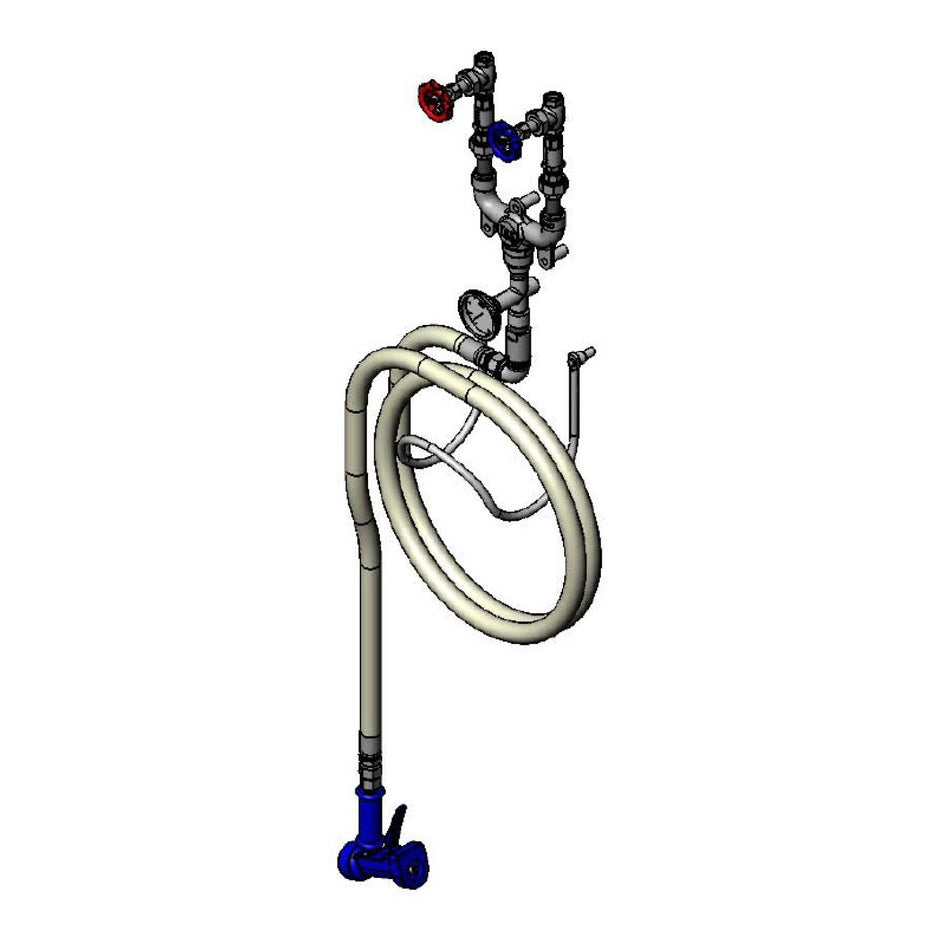 1/2" Washdown Station, Chrome Plated, 50 Ft. Hose, Thermometer, Stainless Steel Water Gun