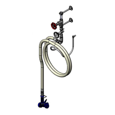 T&S Brass MV-1907-12CW 3/4" Washdown Station - Valve, Thermometer, 50' Creamery Hose & Water Gun