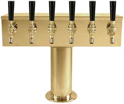 Micro Matic DS-256-PVD 20" Double Pedestal Draft Beer Tower - 6 Faucets, Air Cooled, Brass Finish
