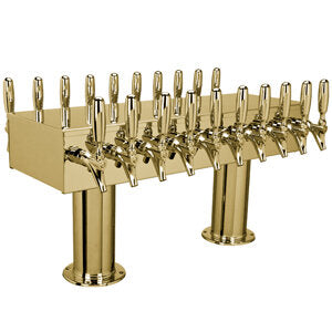 Double Service Pedestal 20 Tap Beer Tower – Glycol Cooled – PVD Brass – 3" Center