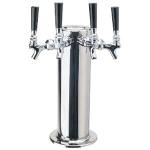 Micro Matic DS-144-PSS 4 Inch Diameter Air-Cooled Draft Beer Tower Stainless Steel Countertop 4 Faucets