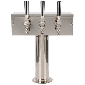 Micro Matic D7743PSS 12 Inch Air Cooled T Style Draft Beer Tower Countertop Stainless Steel with Brass Faucets