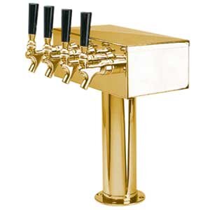 Micro Matic D7744PVDKR Skyline T-Style 12" Draft Tower - 4 Faucets, Glycol Cooled, PVD Brass