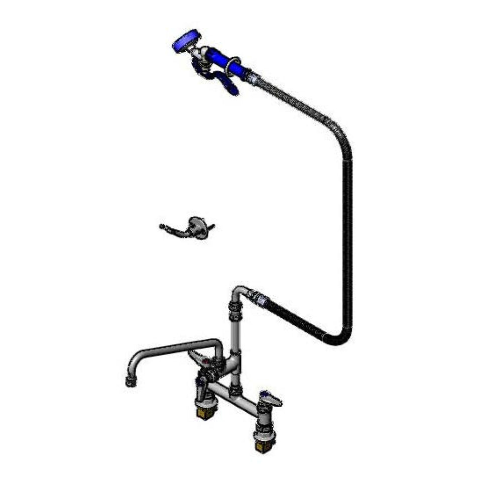 T&S Brass P3-8DESN12PZJUE 12" Swing Nozzle 8" Deck Mount Pet Grooming Faucet - B-230-K Install Kit & Angled Sprayer