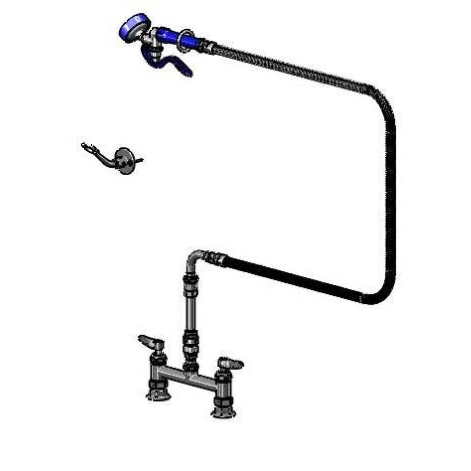 T&S Brass P3-8DESV00NCJZF 60" SS Hose 8" Deck Mount Pet Grooming Faucet - Cerama Cartridges & Vacuum Breaker
