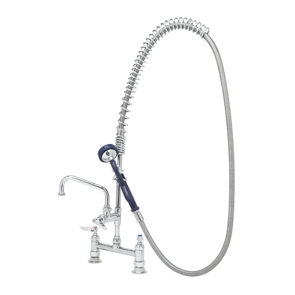 8" c/c Deck Mount Faucet, 1/2" Male Supply Kits, ADF, 6" SW. NZL, 8" Riser, EB-0072-H Blue Hose & EB-0107-035 Spray Valve