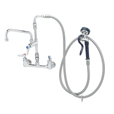 T&S Brass P3-8WESV-08M-CR 8" Swing Nozzle 8" Wall Mount Pet Grooming Faucet - 96" SS Hose & Cerama Cartridges