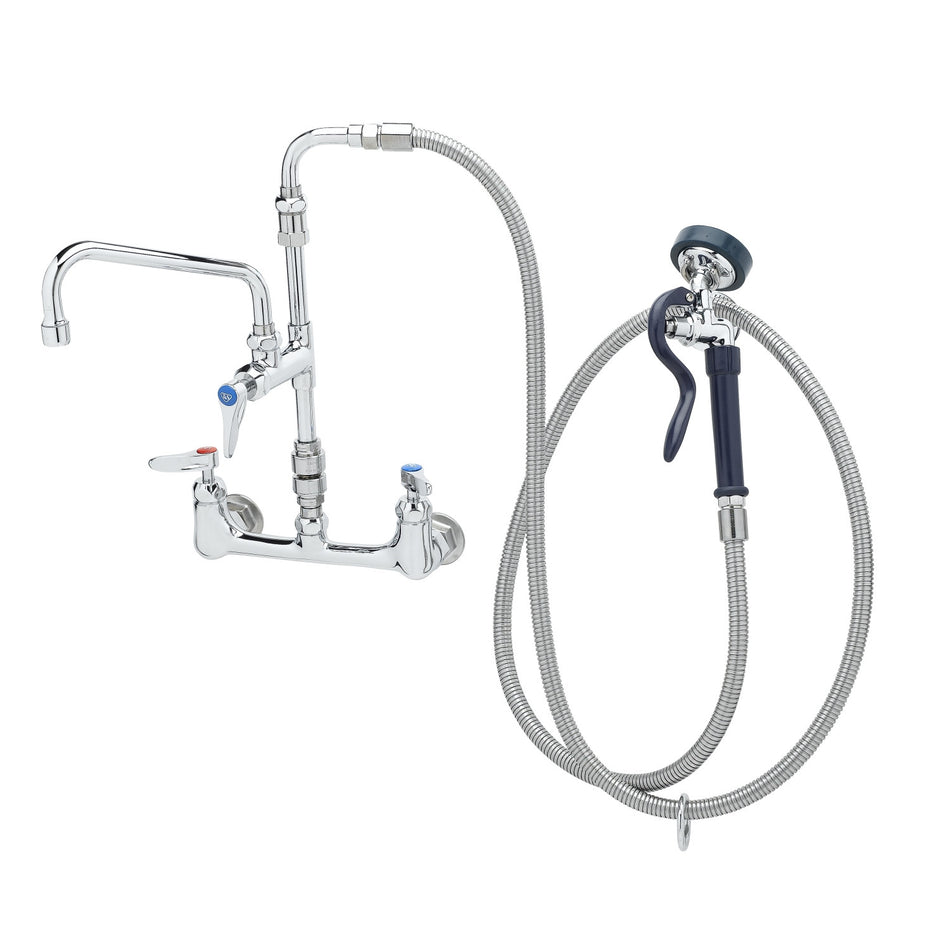 T&S Brass P3-8WESV-08M-CR 8" Swing Nozzle 8" Wall Mount Pet Grooming Faucet - 96" SS Hose & Cerama Cartridges
