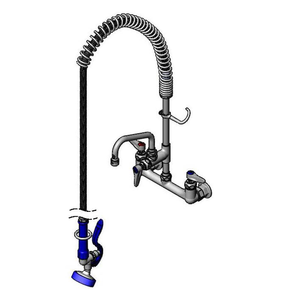T&S Brass P3-8WOSN06PZLUA 6" Swing Nozzle 8" Wall Mount Pet Grooming Unit - Spring Action & EB-0107-035 Spray Valve