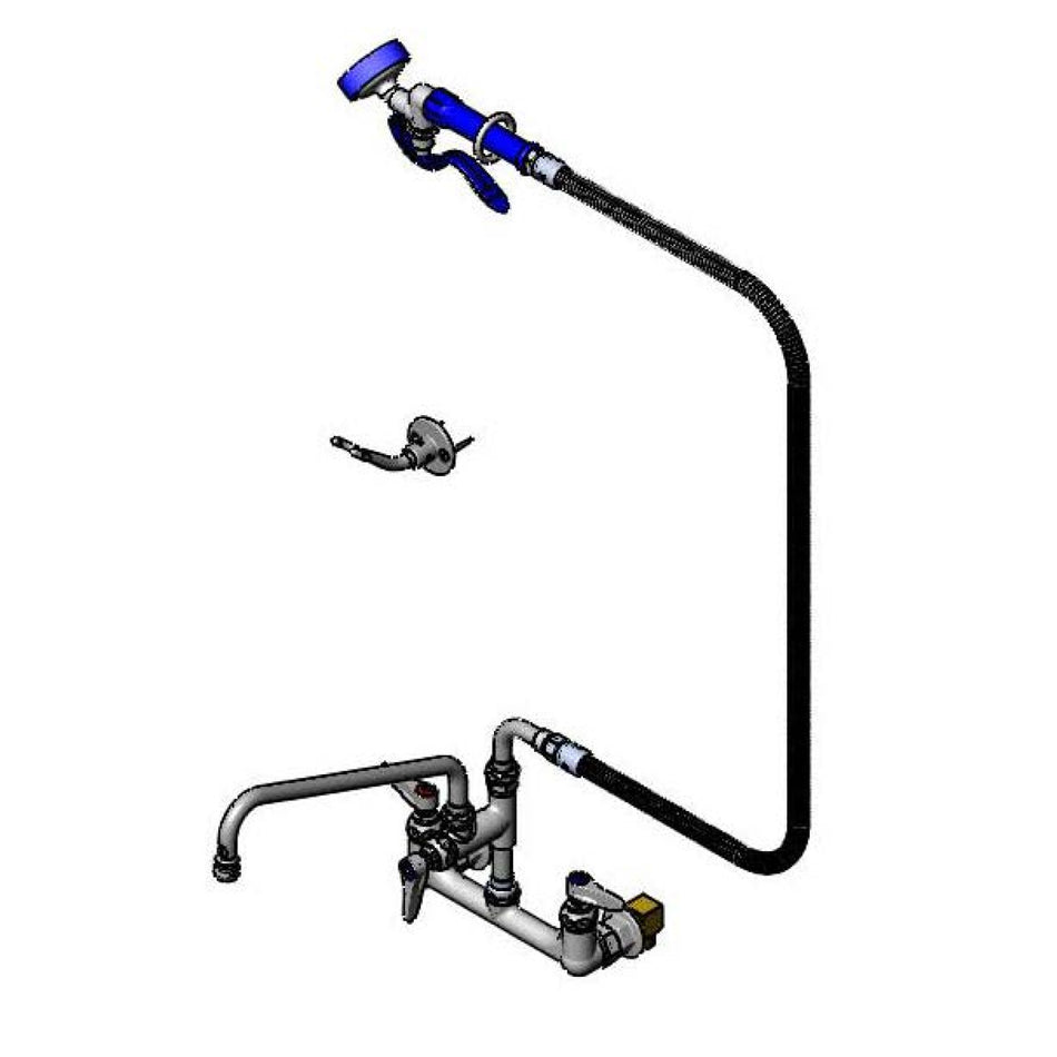 8" c/c Wall Mount Faucet, ADF, 12" Swing Nozzle, EB-0072-H Hose, EB-0107-035 Spray Valve