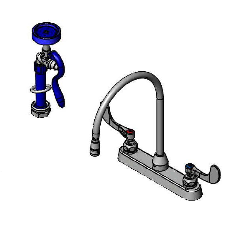 T&S Brass PB-2347-00PB 8" Workboard Pet Grooming Faucet - 4" Handles, EB-0107 Valve & EB-0072-H Hose
