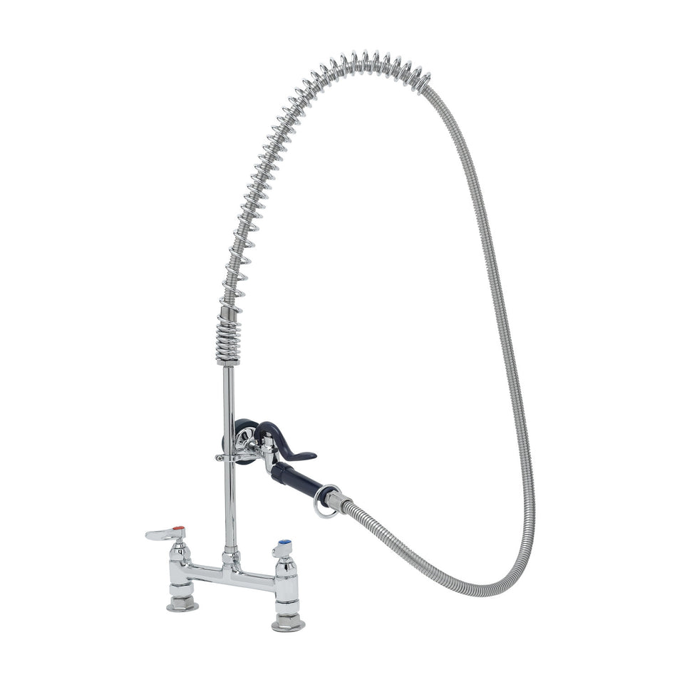 T&S Brass PB-8DOSN00PZLXB Overhead Spring 8" Deck Mount Pet Grooming Unit - 12" Riser & Blue EB-107 Valve