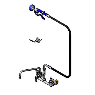 T&S Brass PB-8WSAN12PZJU 12" Swing Nozzle 8" Wall Mount Faucet - EB-0107 Spray Valve & EB-0072-H Hose
