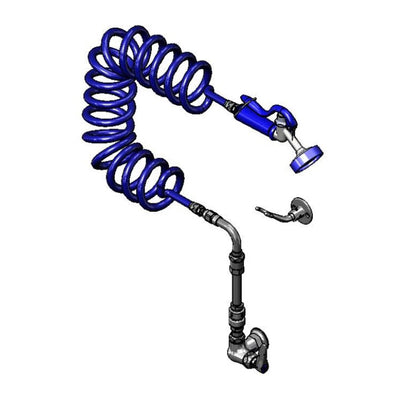 T&S Brass PG-1WESV Single Hole Wall Mount Pet Grooming Faucet - Quarter-Turn Eterna & Coiled Hose