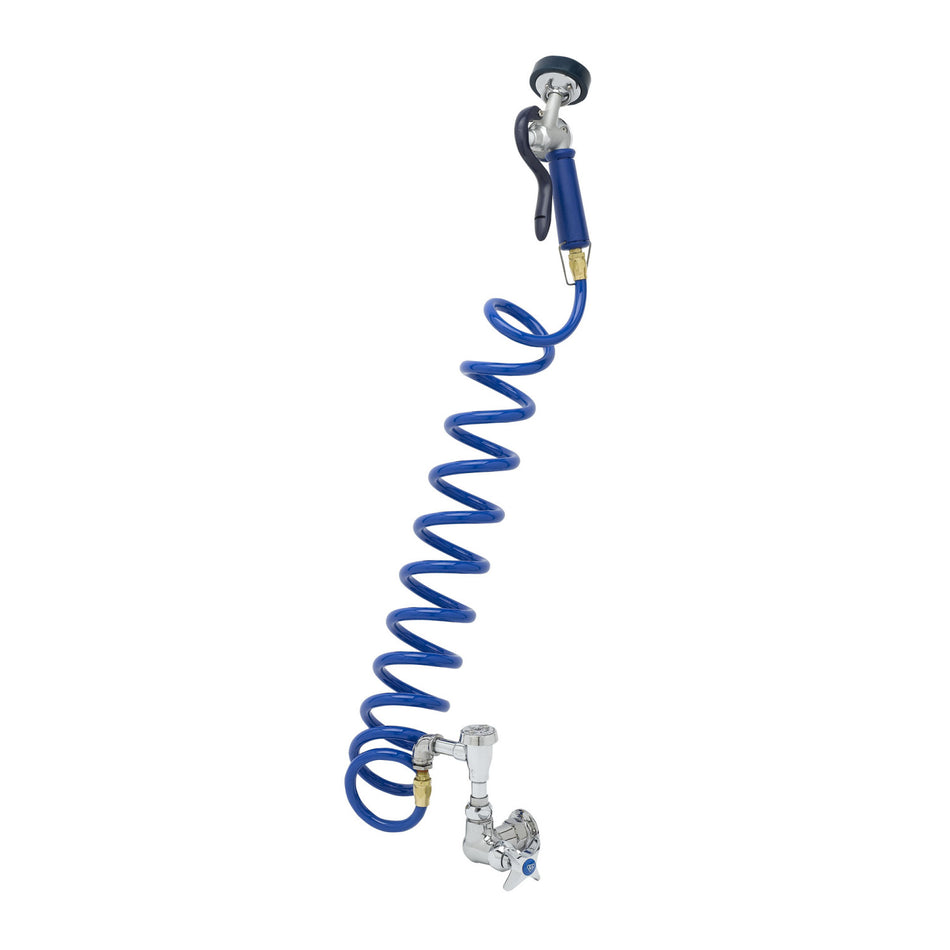 T&S Brass PG-1WREV 9' Coiled Hose Single Hole Wall Mount Pet Grooming Faucet - Aluminum Spray Valve & Vacuum Breaker