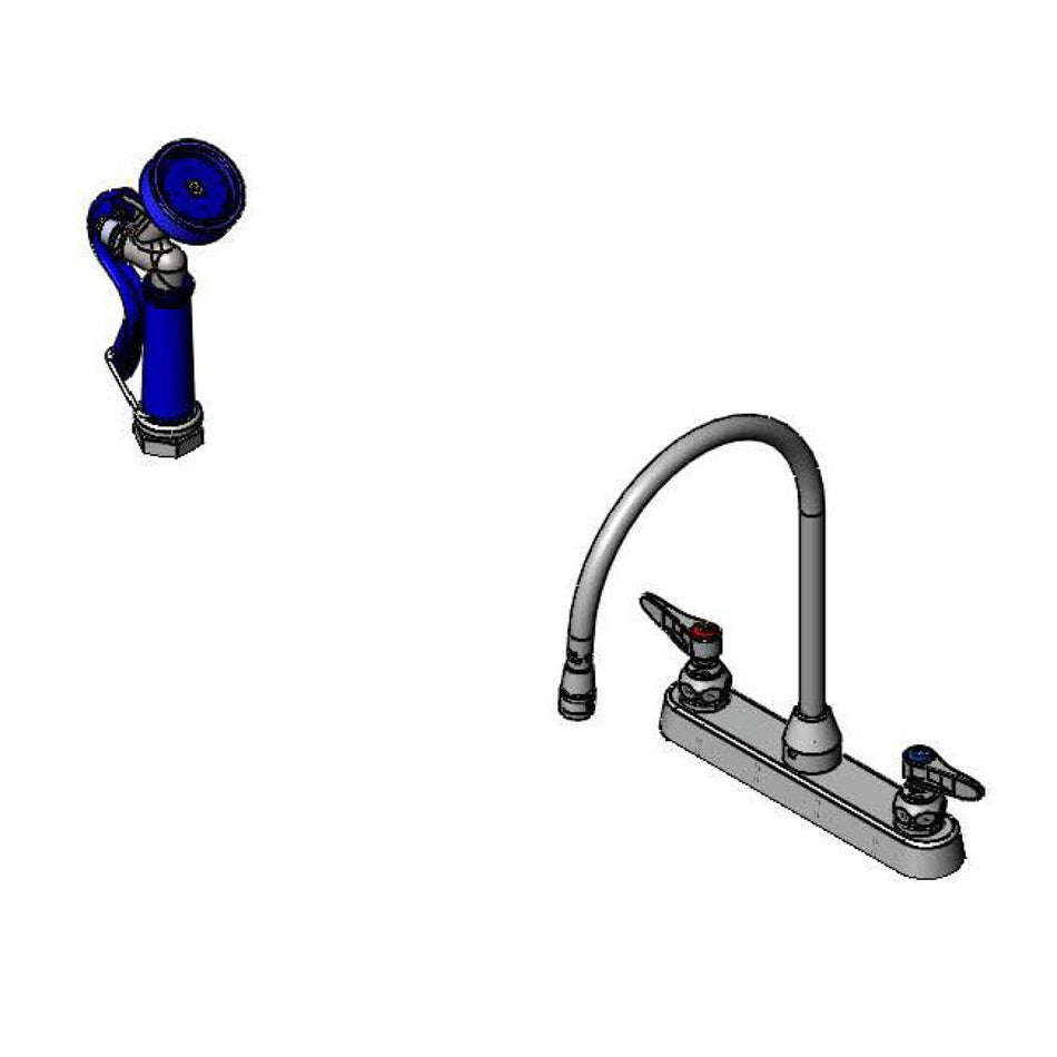 Pet Grooming Faucet w/ Spray Valve, 8" Deck Mt, Gooseneck