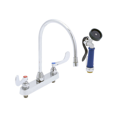T&S Brass PG-2347-WH4-VH 9" Gooseneck Deck Mount Pet Grooming Faucet - 78" Hose & 4" Wrist Handles