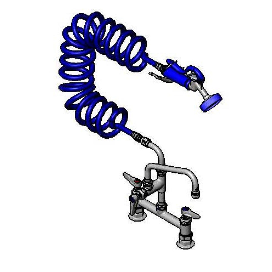 Pet Grooming Faucet, Deck 8" Centers, Aluminum Spray Valve, Coiled Hose, 8" Add-On Faucet