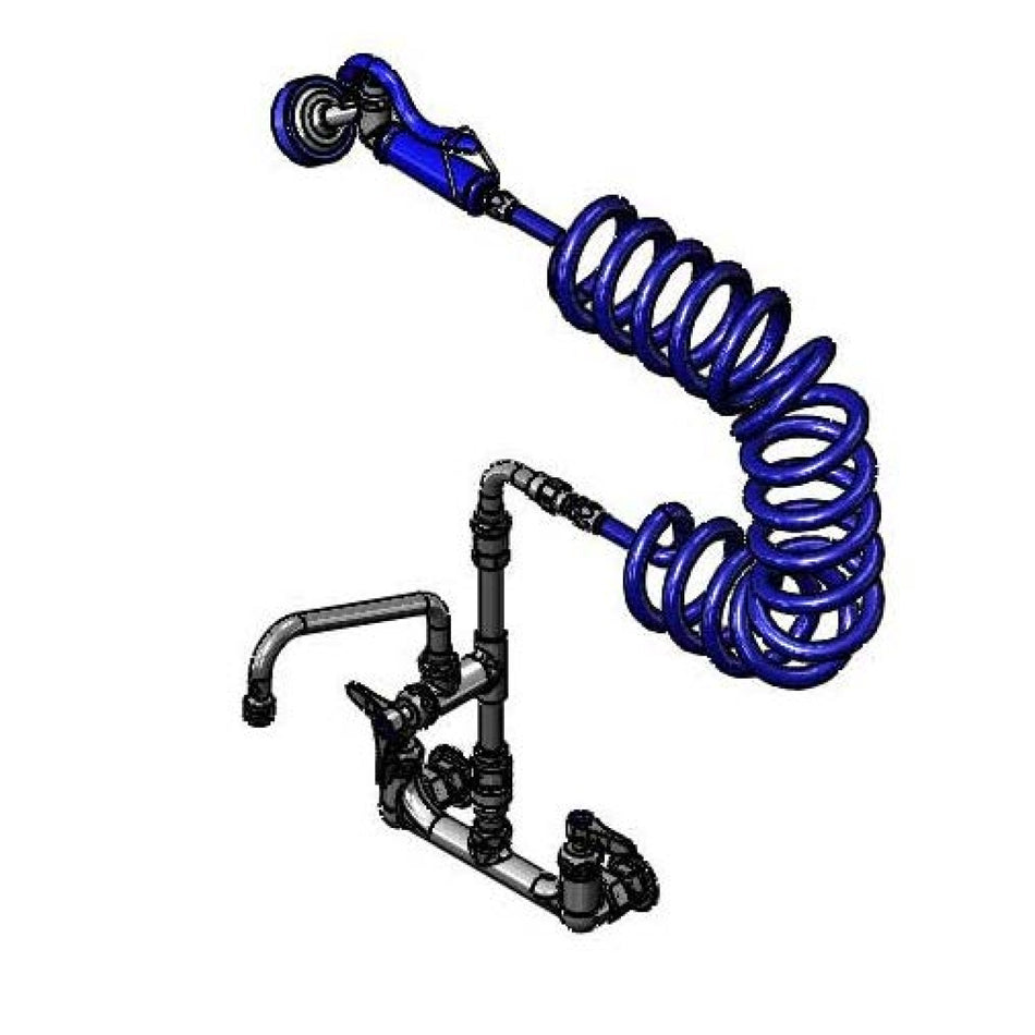 T&S Brass PG-8WESV08ZCJZF 8" Wall Mount Pet Grooming Faucet - 8" Nozzle, 9' Coiled Hose & Cerama Cartridges