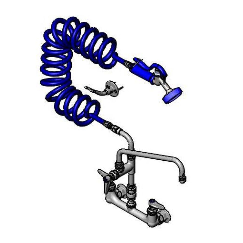 Pet Grooming Faucet, Wall 8" C/C, Alum. Valve, Coil Hose, 12" Add-On Faucet, Vac. Breaker