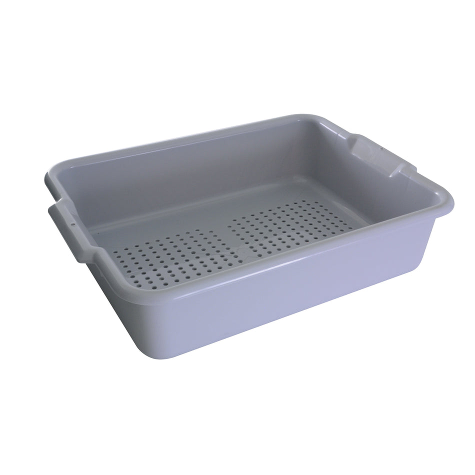 20-1/2" x 15-1/2" x 5â€³, Perforated Bus Box, Gray Color, Polypropylene, No Dishwashing, No Microwave
