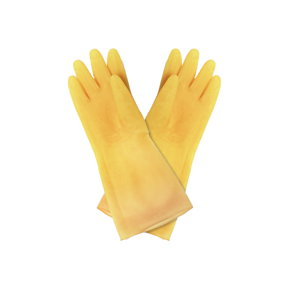 12 Pack 9-1/2" x 16", Heavy-Duty Gloves, Yellow Color, Latex, Washable, Made in Taiwan, Reusable