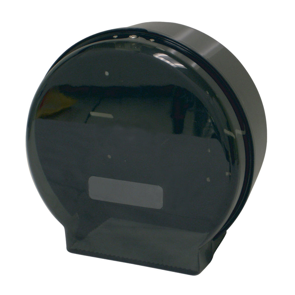 12 " x 5-1/4" x 11-3/4", Jumbo Toilet Paper Dispenser with 2-3/4" Diameter Center Core and fits 9" Diameter Toilet Paper Roll, Acrylonitrile butadiene styrene Base with Biodegradable Generic Purpose Polystyrene Cover