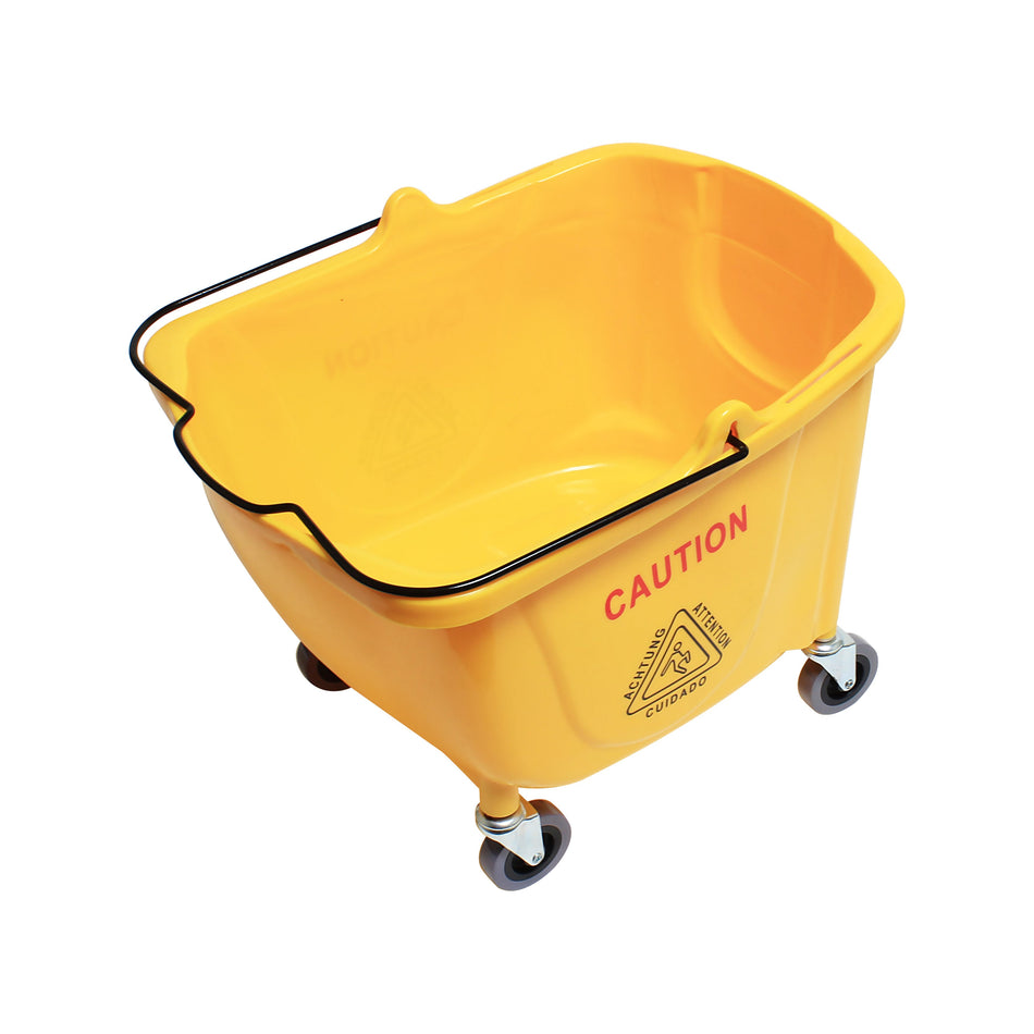 36 qt, 19-1/2" x 16" x 10-5/8", Plus 4" height for Wheels, Bucket only, Yellow Color, Polypropylene