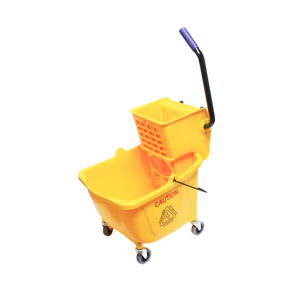 36 qt, 19-1/2" x 16" x 24" Plus 17" Handle Length Bucket and Wringer Set, Yellow Color, Polypropylene