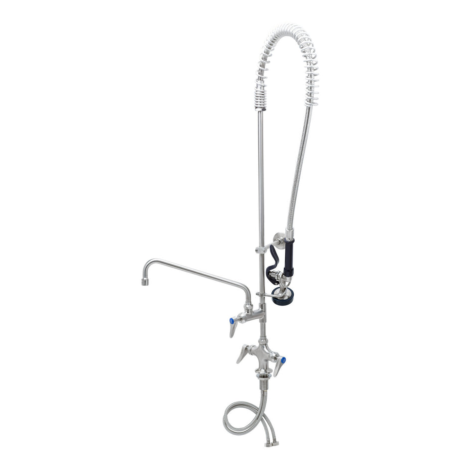 Stainless Steel EasyInstall Pre-Rinse, Single Hole Base, 12" Add-On Faucet, S-0107, Wall Bracket