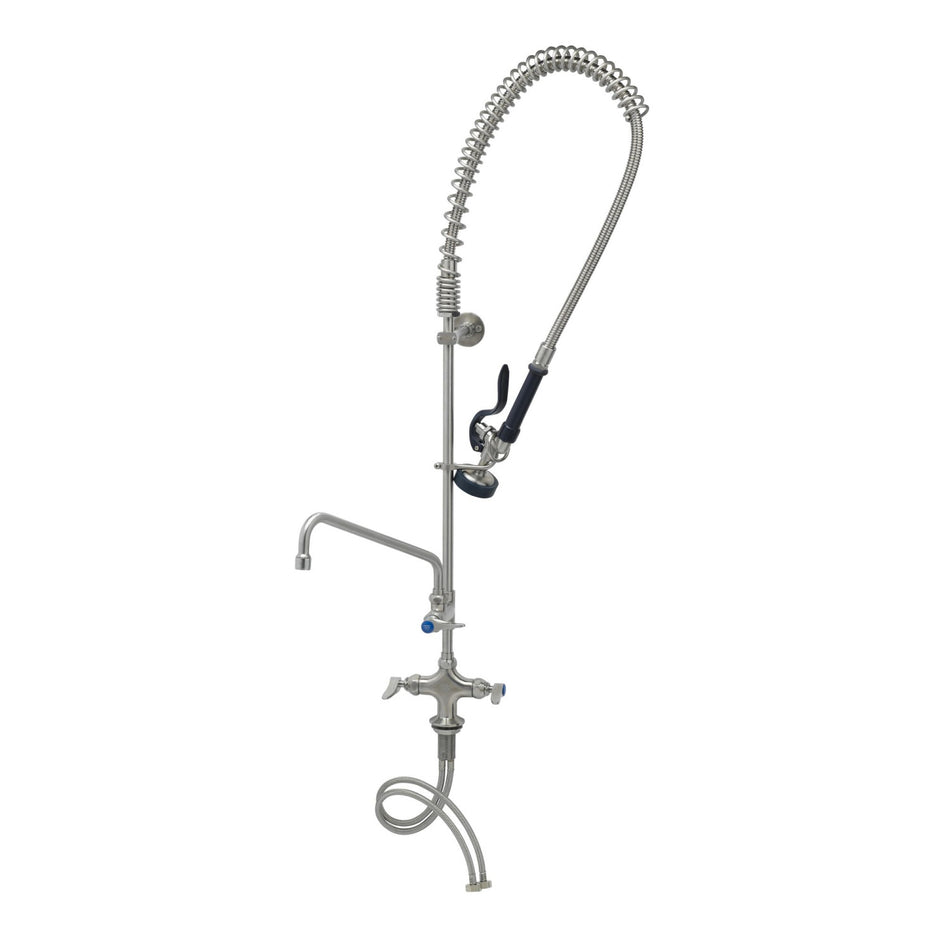 Stainless Steel EasyInstall Pre-Rinse, Single Hole Base, 12" Add-On Faucet, S-0107, Wall Bracket