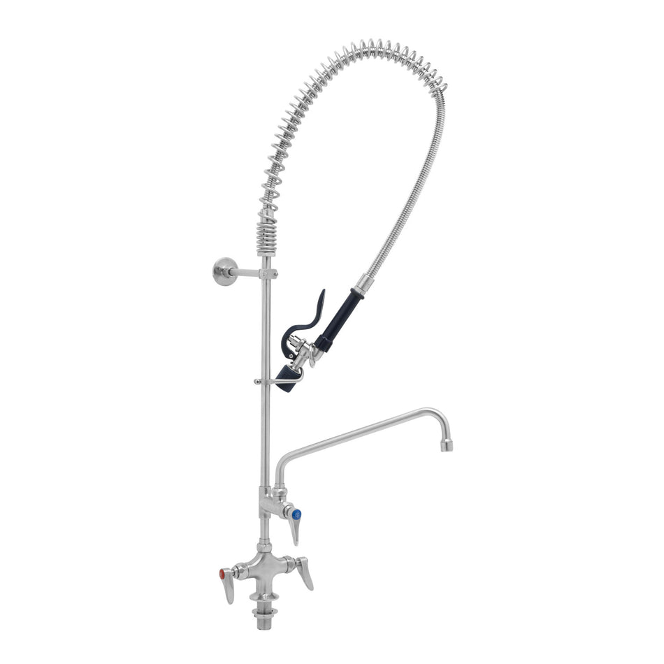 Stainless Steel EasyInstall Pre-Rinse, Single Hole Base, 12" Add-On Faucet, S-0107-J, Wall Bracket