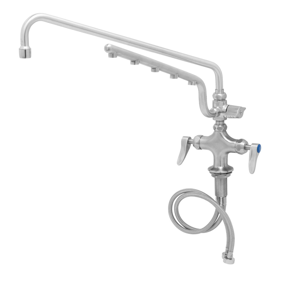 ULTRARINSE SS Single Hole Deck Mount Mixing Faucet, SS 18" Swing Nozzle, SS 16" 1.5 GPM Sprayer Arm, SS Quarter-Turn Cerama Cartridge w/ Check Valves, SS Lever Handles & 18" SS Flexible Inlets