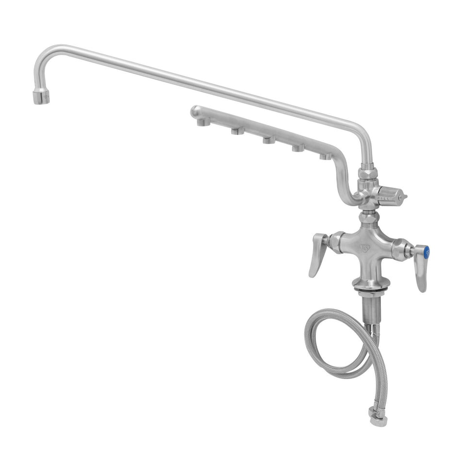 Stainless Steel ULTRARINSE Single Hole Deck Mount Mixing Faucet, 18" Swing Nozzle, 16" 1.5 GPM Sprayer Arm, Quarter-Turn Eterna Cartridges w/ Spring Checks, Lever Handles & 18" Stainless Steel Flexible Inlets