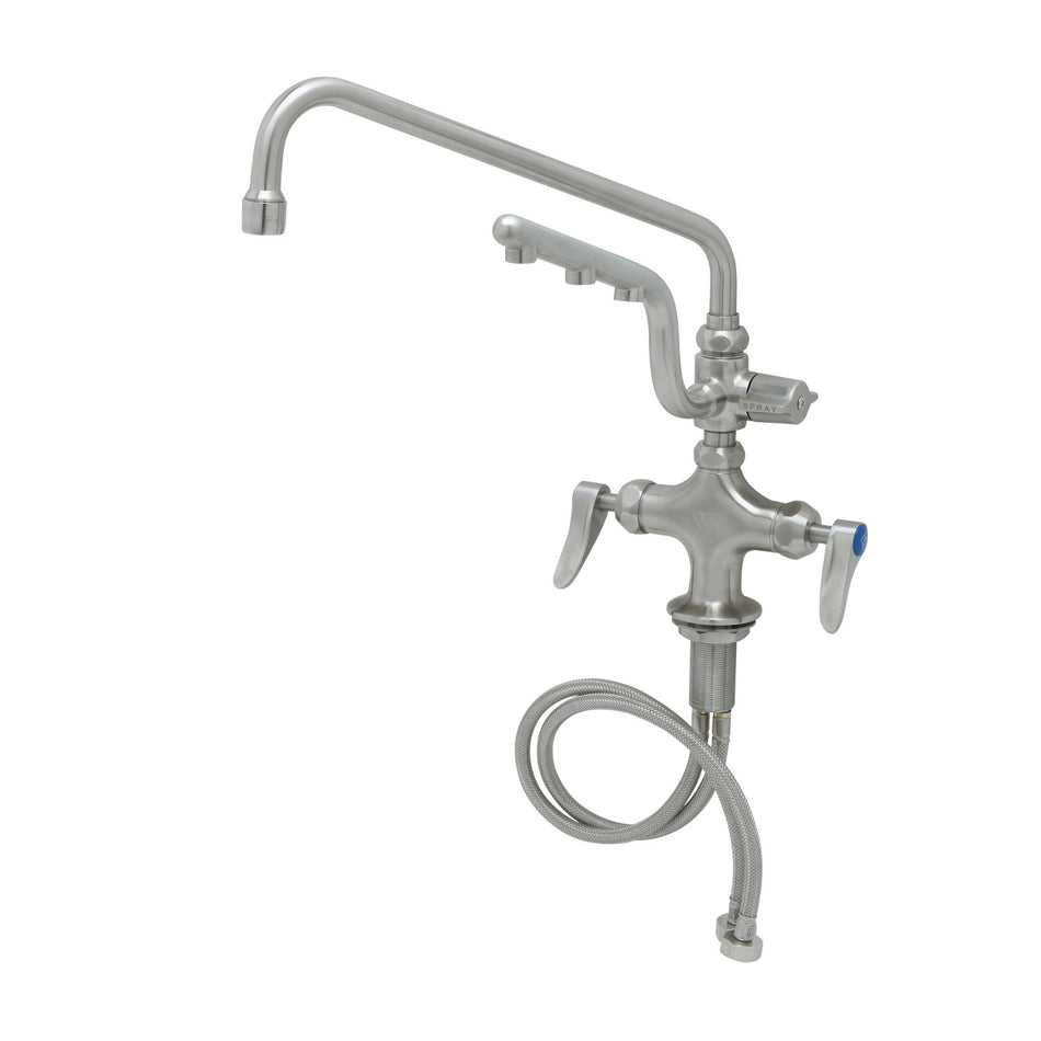 Stainless Steel ULTRARINSE Single Hole Deck Mount Mixing Faucet, 12" Swing Nozzle, 10" 1.5 GPM Sprayer Arm, Quarter-Turn Cerama Cartridge w/ Check Valves, Lever Handles & 18" Stainless Steel Flexible Inlets