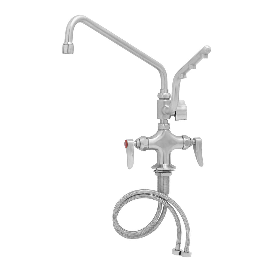 Stainless Steel ULTRARINSE Single Hole Deck Mount Mixing Faucet, 12" Swing Nozzle, 10" 1.5 GPM Sprayer Arm, Quarter-Turn Eterna Cartridge w/ Spring Checks, Lever Handles & 18" Stainless Steel Flexible Inlets