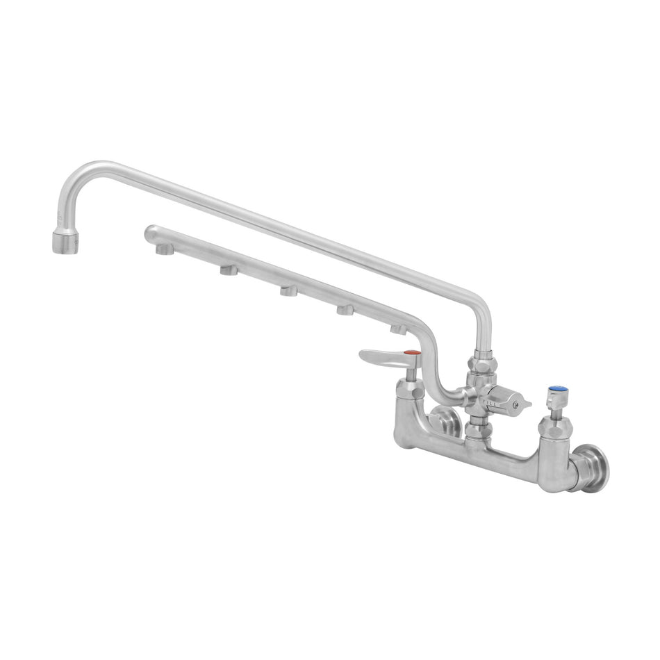 ULTRARINSE SS 8" Wall Mount Mixing Faucet, SS 18" Swing Nozzle, SS 16" 1.5 GPM Sprayer Arm, SS Quarter-Turn Cerama Cartridge w/ Check Valves, SS Lever Handles & SS 1/2" NPT Female Inlets